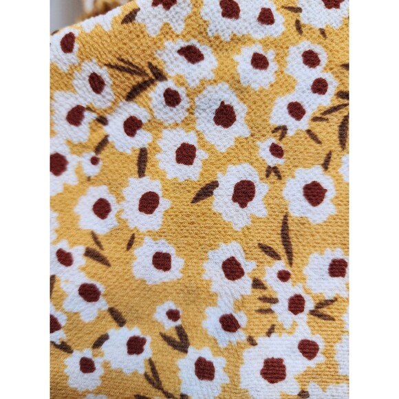 Womens Medium Yellow Mini Skirt Floral Tierd Ruffle Crinkle Smocked Cottage - Picture 6 of 15